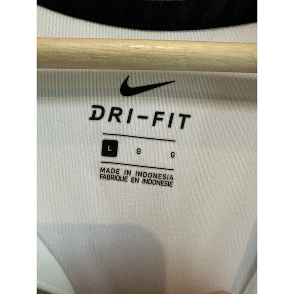 NIKE Dri-fit Men’s Golf Polo Short Sleeved shirt White with Black Logo‎ Sz Large - Picture 2 of 11